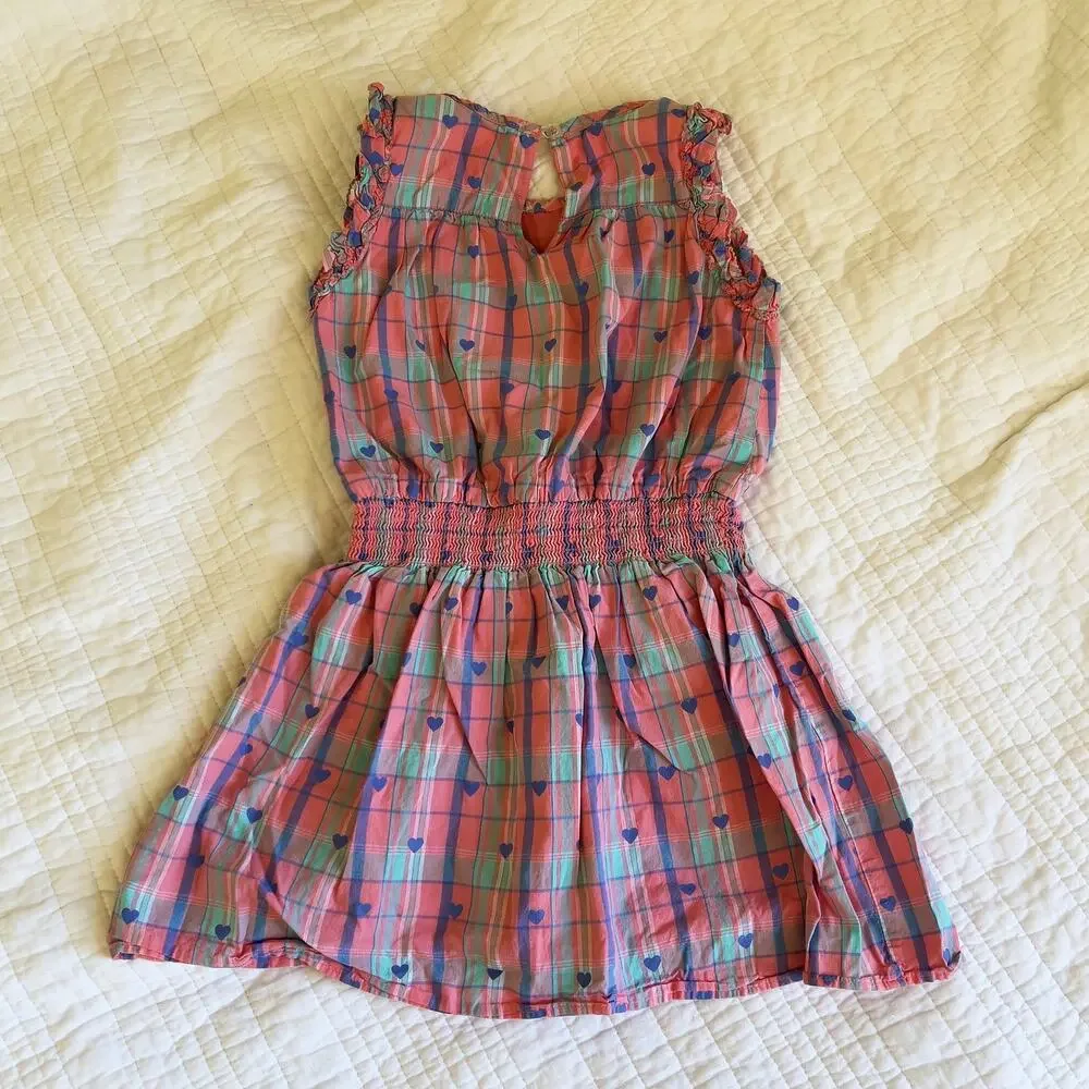 Hatley Pink & Blue Plaid Dress Heart Print Girls Size 5 Cotton